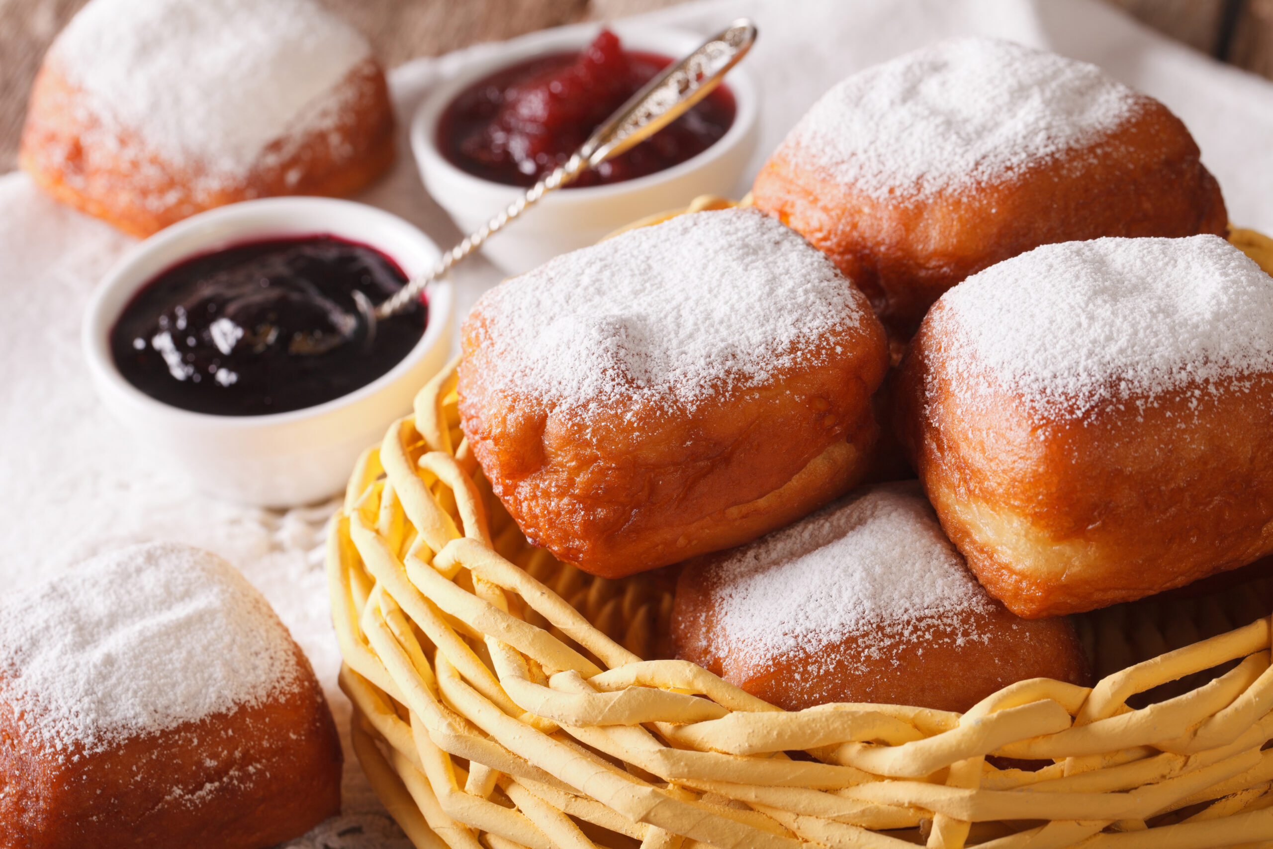 Donuts and bread with sugar powder