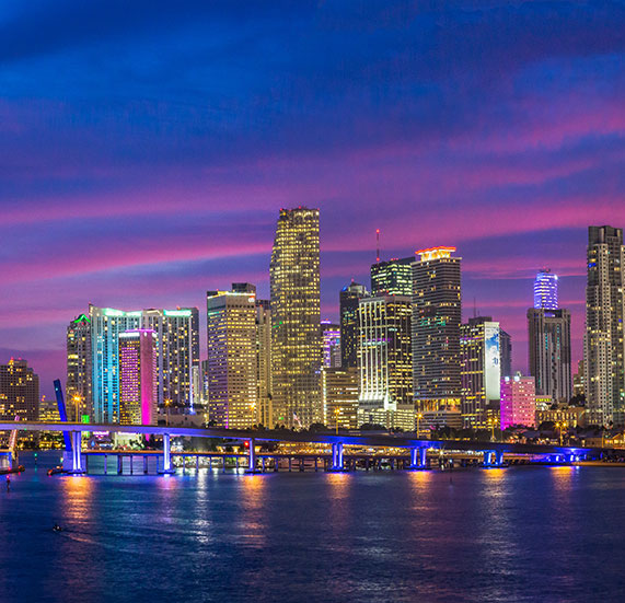 Miami City in the night lights