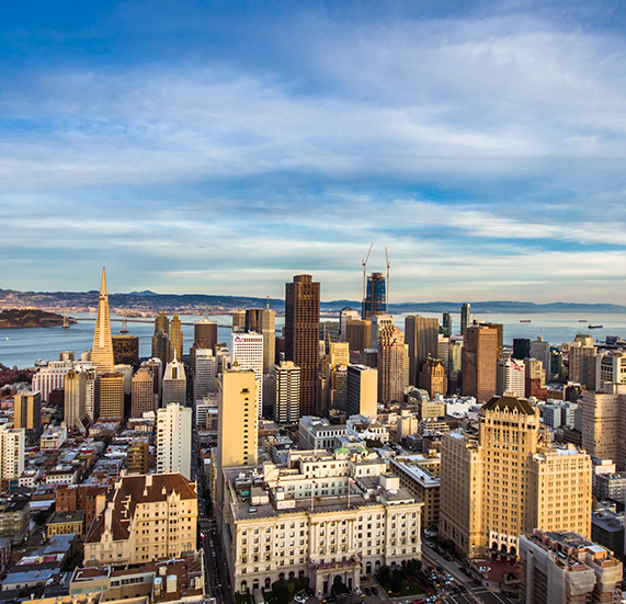An aerial view of the city of San Francisco in broad daylight