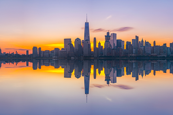Beautiful view of New York City in sunset