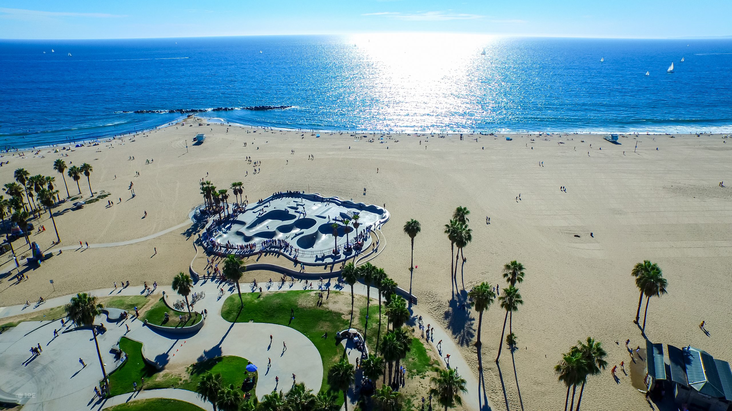 An ariel view of the beach in Los Angeles