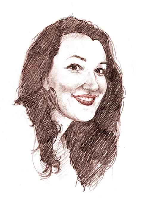 Sketch painting of a smiling woman